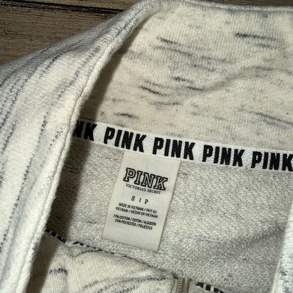 Victorias Secret Pink Tropical Palm Pullover Half Zip Crew Sweatshirt Size Small - Picture 4 of 9